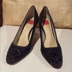 Oscar de la Renta brown Embellished Women's Shoes leather 9.5